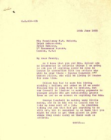 Letter from the Arts Council to His Excellency F.H. Boland, Irish Ambassador, London (page 1 of 2)